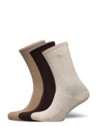 Stretch Cotton Sock 3-Pack Lingerie Socks Regular Socks Brown Lauren Ralph Lauren