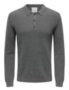 Onsphill Reg 12 Rib Ls Polo Knit Tops Polos Long-sleeved Grey ONLY & SONS