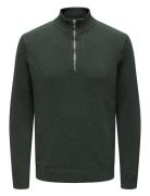 Onsfabian Life Reg 7 Half Zip Knit Tops Knitwear Half Zip Jumpers Green ONLY & SONS