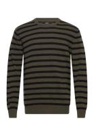 Eco Wool Karsten Stripe Knit Tops Knitwear Round Necks Khaki Green Mads Nørgaard