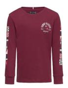 Flags Embroidered Reg Tee Ls Tops T-shirts Long-sleeved T-Skjorte Burgundy Tommy Hilfiger