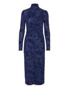 Gathered Long Sleeve Midi Dress, 22 Knælang Kjole Blue STINE GOYA