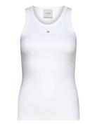 Ck Emb Graphic Slim Rib Tank Tops T-shirts & Tops Sleeveless White Calvin Klein