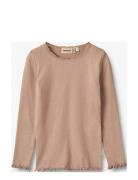 Rib T-Shirt L/S Reese Tops T-shirts Long-sleeved T-Skjorte Beige Wheat