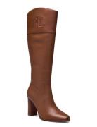 Page Ii Burnished Leather Tall Boot Lange Støvler Brown Lauren Ralph Lauren