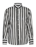 Semi-Transparent Striped 100% Cotton Shirt Tops Shirts Long-sleeved Black Mango