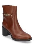 Th Chain Leather Mid Heel Bootie Shoes Boots Ankle Boots Ankle Boots With Heel Brown Tommy Hilfiger