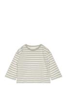 Striped Cotton T-Shirt Tops T-shirts Long-sleeved T-Skjorte Green Mango