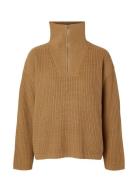 Slfbloomie Ls Knit Half Zip Noos Tops Knitwear Jumpers Brown Selected Femme