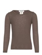 Wool O-Neck Tops T-shirts Long-sleeved T-Skjorte Brown Rosemunde Kids