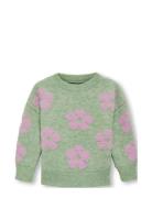 Kmgnaja L/S Flower Pullover Knt Tops Knitwear Pullovers Green Kids Only