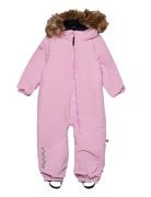 Toddler Padded Jumpsuit With Fur Mint 74 Outerwear Coveralls Snow-ski Coveralls & Sets Pink ISBJÖRN Of Sweden