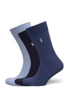 Ribbed Cotton-Blend Crew Sock 3-Pack Underwear Socks Regular Socks Blue Polo Ralph Lauren Underwear