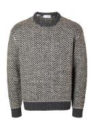 Slhharry Ls Knit Relaxed Crew Neck Tops Knitwear Round Necks Grey Selected Homme