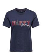 Onlfrenzy Life Reg S/S Top Box Xmas Jrs Tops T-shirts & Tops Short-sleeved Navy ONLY