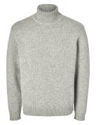 Slhcody Ls Knit Relaxed Roll Neck Tops Knitwear Long Sleeve Knitted Polos Grey Selected Homme