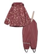 Rainwear Set - Aop, W. Fleece Outerwear Rainwear Rainwear Sets Red CeLaVi