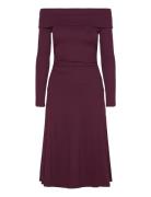 Rib-Knit Off-The-Shoulder Midi Dress Knælang Kjole Burgundy Lauren Ralph Lauren