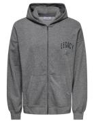 Onslegacy Sweat Zip Vtg Hoodie Tops Sweatshirts & Hoodies Hoodies Grey ONLY & SONS