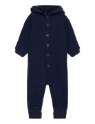 Wool Baby Suit W. Hood Outerwear Fleece Outerwear Fleece Suits Navy Mikk-line