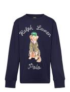 Dog-Print Cotton Long-Sleeve Tee Tops T-shirts Long-sleeved T-Skjorte Navy Ralph Lauren Kids