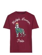 Dog-Print Cotton Jersey Tee Tops T-Kortærmet Skjorte Burgundy Ralph Lauren Kids