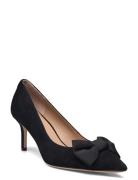 Lanette Bow-Trim Suede Pump Shoes Boots Ankle Boots Ankle Boots Flat Heel Black Lauren Ralph Lauren