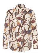 Classic Fit Belting-Print Crepe Shirt Tops Shirts Long-sleeved Cream Lauren Ralph Lauren