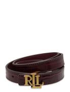 Logo Reversible Embossed Skinny Belt Bælte Burgundy Lauren Ralph Lauren