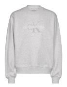 Chenille Monologo Crewneck Tops Sweatshirts & Hoodies Sweatshirts Grey Calvin Klein Jeans