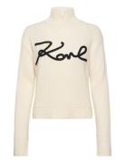 Soutache Signature Chunky Knit Tops Knitwear Turtleneck Cream Karl Lagerfeld