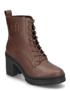 Cameron Burnished Leather Bootie Shoes Boots Ankle Boots Ankle Boots With Heel Brown Lauren Ralph Lauren