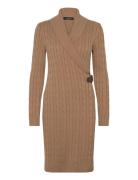 Cable-Knit Buckle-Trim Sweater Dress Knælang Kjole Beige Lauren Ralph Lauren