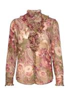 Floral Ruffle-Trim Georgette Blouse Tops Blouses Long-sleeved Pink Lauren Ralph Lauren