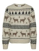 Vmdeers Ls O-Neck Pullover. Xmas Girl Tops Knitwear Pullovers Beige Vero Moda Girl