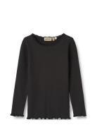 Rib T-Shirt L/S Reese Tops T-shirts Long-sleeved T-Skjorte Black Wheat