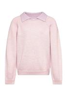 Merino Striped Blouse W. Collar Tops Knitwear Pullovers Pink Copenhagen Colors