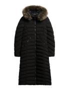 Fuji Faux Fur Hooded Longline Foret Jakke Black Superdry