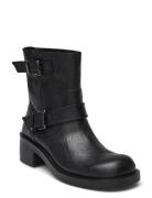 Biaharper Mid Calf Biker Boot Pull Up Leather Shoes Boots Ankle Boots Ankle Boots Flat Heel Black Bianco