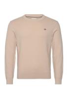 Structured Cotton C-Neck Tops Knitwear Round Necks Beige GANT