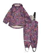 Pu Aop Rain Set Teddy Rec W. Susp10 Outerwear Rainwear Rainwear Sets Multi/patterned Mikk-line