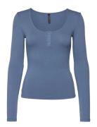 Top Ls Rib Placket Top Blue Hunkemöller