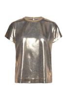 Mmnivola O-Neck Metallic Tee Tops T-shirts & Tops Short-sleeved Gold MOS MOSH