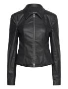 Waisted Faux Leather Zip Jacket Læderjakke Skindjakke Black Monki