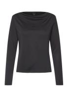 Long Sleeved Ruched Boat Neck Top Tops T-shirts & Tops Long-sleeved Black Monki