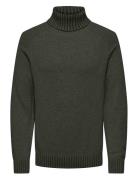 Onseddy Reg 7 Wool Roll Knit Tops Knitwear Turtlenecks Khaki Green ONLY & SONS