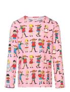 Pippi And Friends Shirt Tops T-shirts Long-sleeved T-Skjorte Pink Pippi Langstrømpe