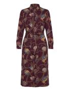 Belting-Print Crepe Shirtdress Knælang Kjole Burgundy Lauren Ralph Lauren