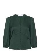 Slfjyline 3/4 Butt D Satin Top B Tops Blouses Long-sleeved Green Selected Femme