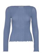 Ribbed Long Sleeve Lettuce Hem Top Tops T-shirts & Tops Long-sleeved Blue Monki